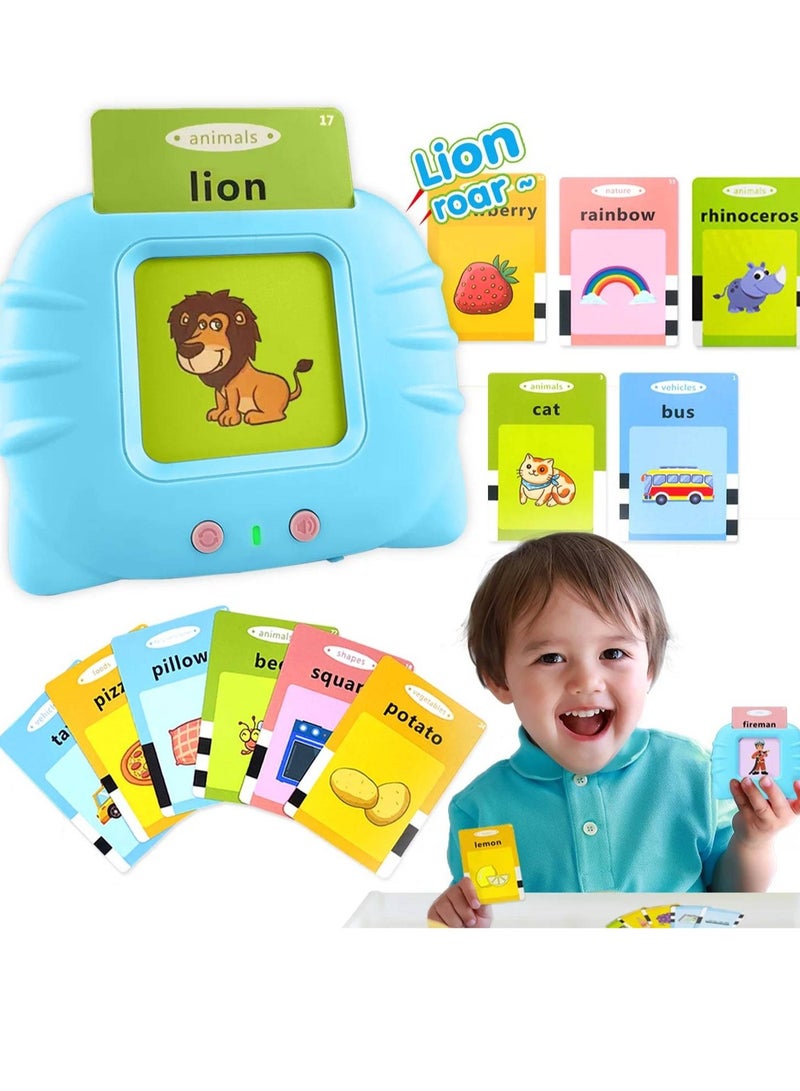 Educational Toy For Kids Listen and Learn Literacy Audible Flash Cards For Toddlers 1 2 3 4 5 6 Years Old Boys Girls Flashcards Device With 112 pcs Double Sided Cards 224 Words Blue Reader  - Image 1
