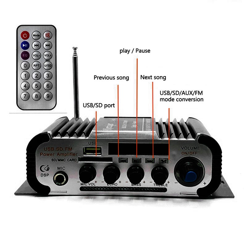 HY604 Mini Hi-Fi Power Amplifier 4-CH Subwoofer Stereo Audio Player Car Motorcycle Home BT Power Amplifier - Image 3