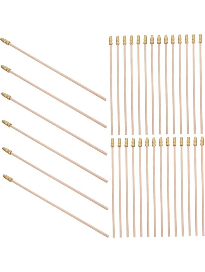 50 Pcs Mini Wooden Flag Poles 40x40x0.5 Cm With Gold Caps For DIY Decorations And Events - Image 1