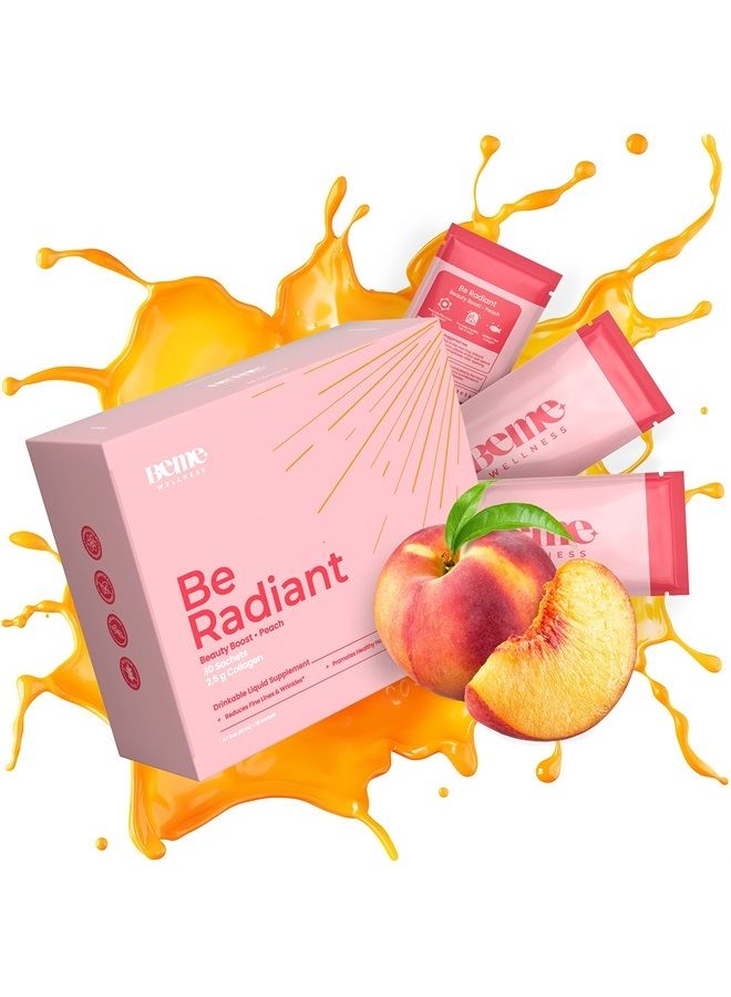 Beme BeRadiant Hydrolyzed Liquid Collagen Shot | Joint, Skin, Nail, & Hair Support in Convenient Sachet | 2500mg Hydrolyzed Fish Collagen Peptides + CoQ10 + Vitamin C | 30 Day Supply - Image 1