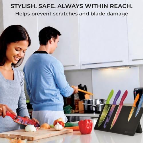CHEF'S VISION Chef’s Vision Magnetic Knife Block - Black - Stylish Kitchen Magnetic Knife Holder - Elegant Free Standing Knife Display - Ideal for Colorful Knives - Sleek Kitchen Décor - Knife Block without knives - Image 5
