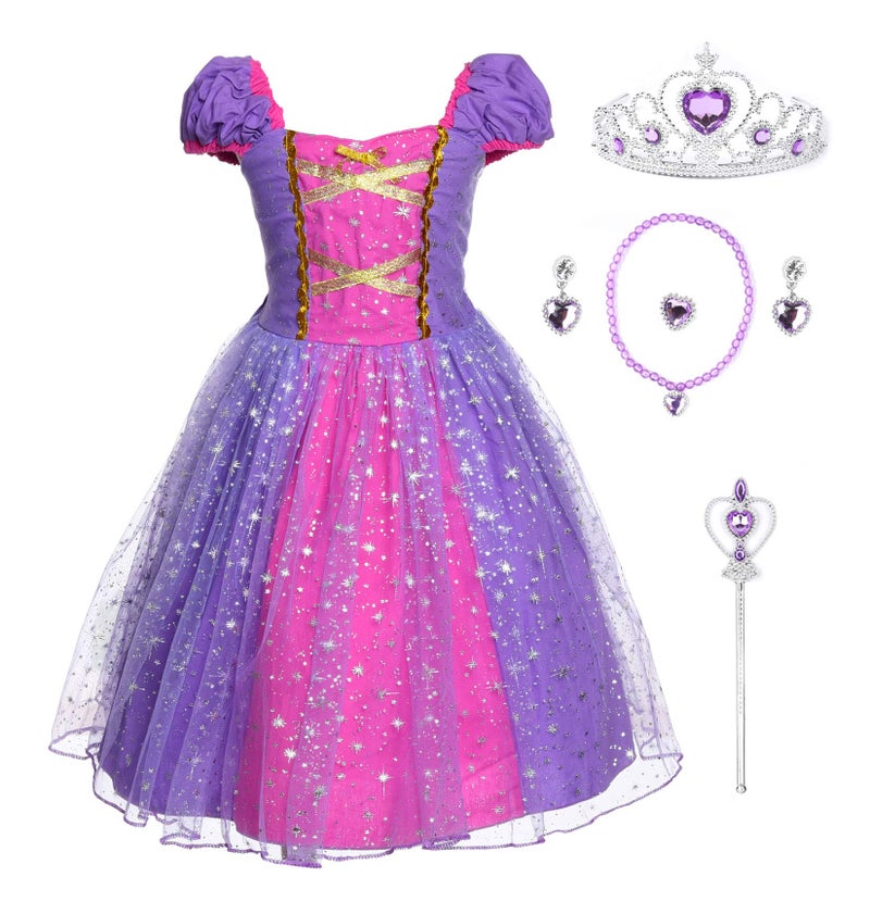 JerrisApparel Girl Princess Costume Dress for Birthday Party 89 Purple with Accessories - Image 3