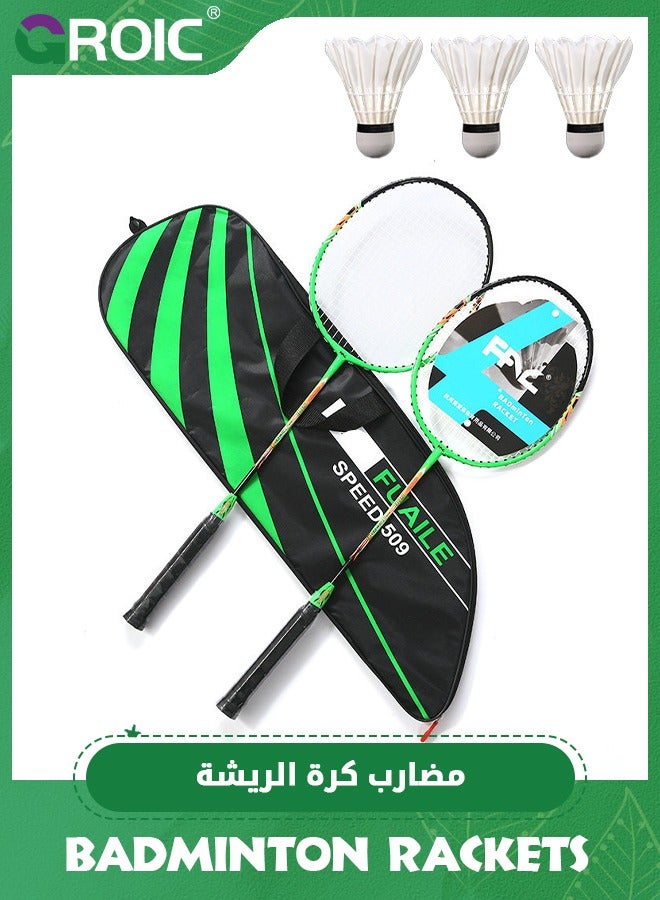 GROIC Badminton Rackets Set of 2,Badminton Set for Outdoor Backyards Gym,Lightweight Badminton Rackets with 3 Nylon Shuttlecocks,Outdoor Sports Set - Image 1