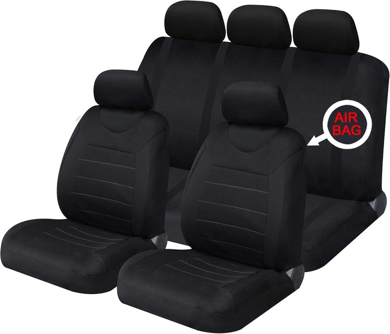 SAKURA Car Seat and Headrest Covers Carnaby Black SS5397 - Full Set Universal Size Elasticated Hems Side Airbag Compatible Washable Easy Fit - Image 1