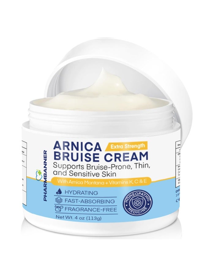 PHARMBANNER Arnica Bruise Cream Extra Strength – Fast-Acting Arnica Montana with Vitamins K, C & E for Bruising, Swelling, Discoloration & Thin Skin – Hydrating Moisturizer for Face & Body – 4 oz - Image 1