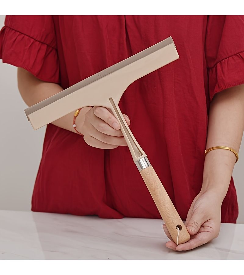 Glass Cleaner Squeegee With Wooden Handle Window Scraper Tool For Shower Door Bathroom Kitchen Multi Surface Water Removal Home Cleaning Supplies Durable Non Scratch Model L - Image 3
