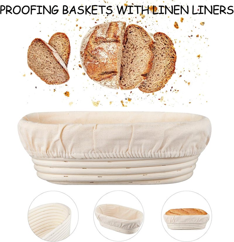 Dimpola Banneton Bread Proofing Basket Banneton Basket Set Sourdough Proofing Basket Round Proofing Bowls Handmade Rattan Baskets and Liners (Oval 10 inch set of 2) - Image 2