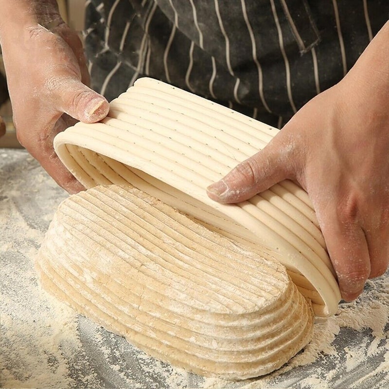 Dimpola Banneton Bread Proofing Basket Banneton Basket Set Sourdough Proofing Basket Round Proofing Bowls Handmade Rattan Baskets and Liners (Oval 10 inch set of 2) - Image 4