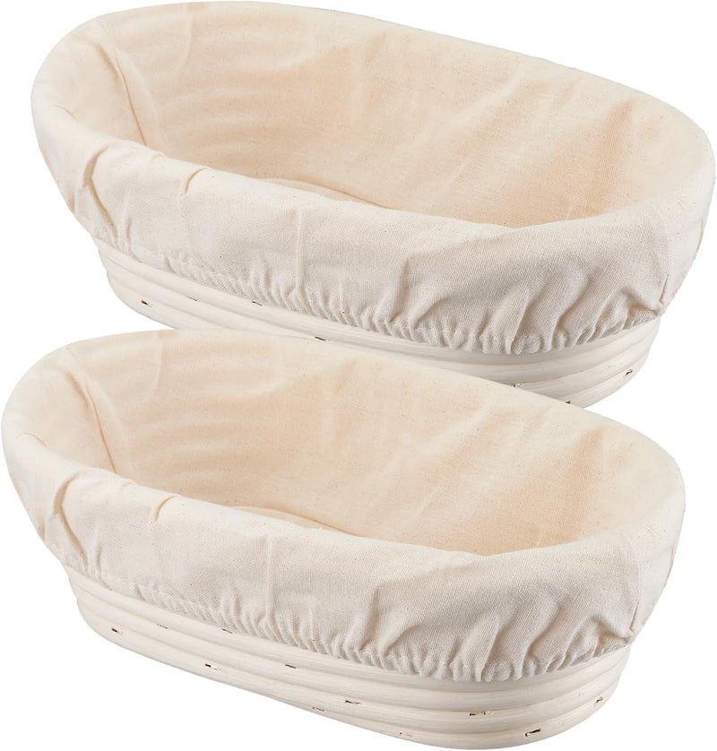 Dimpola Banneton Bread Proofing Basket Banneton Basket Set Sourdough Proofing Basket Round Proofing Bowls Handmade Rattan Baskets and Liners (Oval 10 inch set of 2) - Image 1