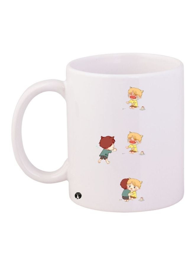 Cartoon Printed Coffee Mug White/Beige/Brown 11ounce