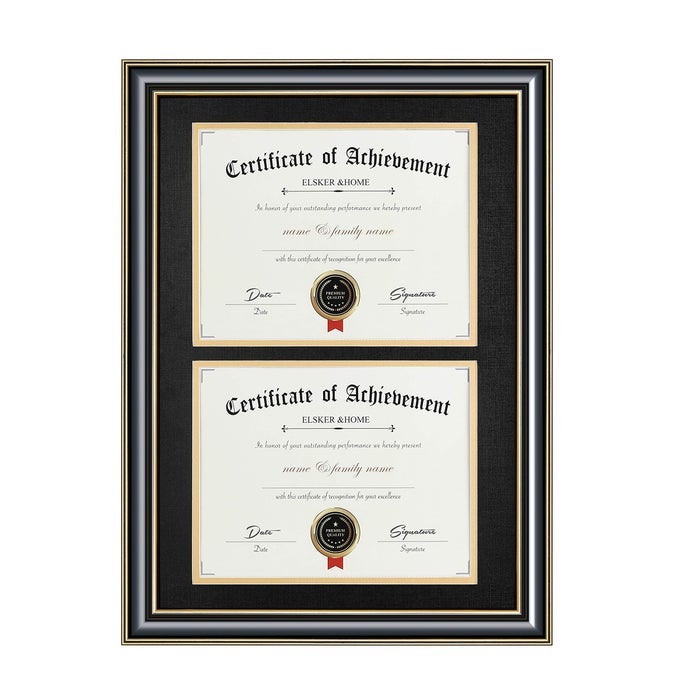 ELSKERHOME WOOD PICTURE FRAME 1673X2264IN DOUBLE MAT BLACK MAT WITH GOLDEN RIM DOCUMENT FRAME FOR 2 85X11IN CERTIFICATES DIPLOMA WALL MOUNT