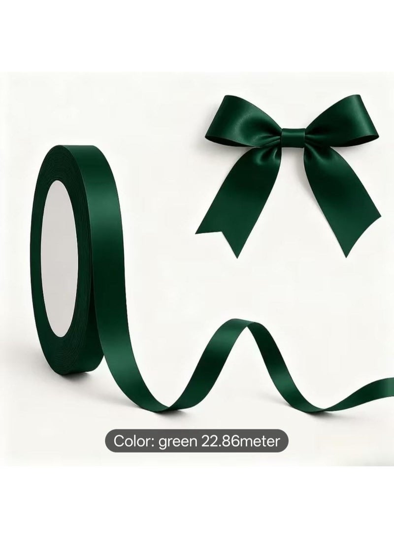 KRONFOL 3 set 1.3 cm  25 m (each one) Christmas Dark Green Satin Ribbon Luxe -Like Ribbon for Tree Decor, Gift Wrapping & Festive DIY Bows - Image 1