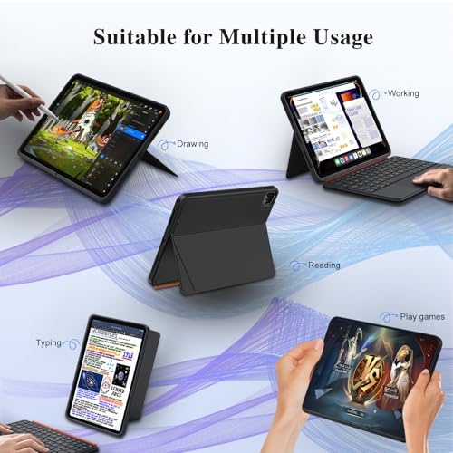 DANCESOUL iPad Pro 11 inch Case with Keyboard (M5 M4 2025 2024),Magnetic Detachable Magic Keyboard, Multi-Touch Trackpad,7-Color Backlit, Landscape/Portrait,160° Adjustable Stand for iPad Pro 11 5th Gen (Black) - Image 3
