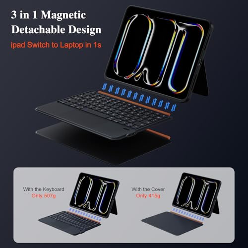 DANCESOUL iPad Pro 11 inch Case with Keyboard (M5 M4 2025 2024),Magnetic Detachable Magic Keyboard, Multi-Touch Trackpad,7-Color Backlit, Landscape/Portrait,160° Adjustable Stand for iPad Pro 11 5th Gen (Black) - Image 4