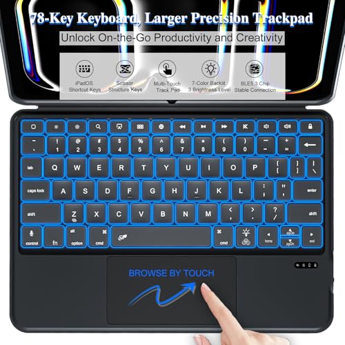 DANCESOUL iPad Pro 11 inch Case with Keyboard (M5 M4 2025 2024),Magnetic Detachable Magic Keyboard, Multi-Touch Trackpad,7-Color Backlit, Landscape/Portrait,160° Adjustable Stand for iPad Pro 11 5th Gen (Black) - Image 5