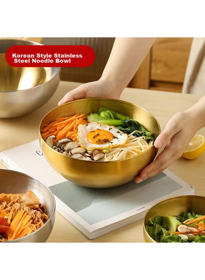 All-round Quanshi Korean Cold Noodle Bowl, 20cm Stainless Steel Large Bowl, Soup Bowl, Noodle Bowl, Korean Bibimbap Bowl, Tableware, Gold-plated - Image 1