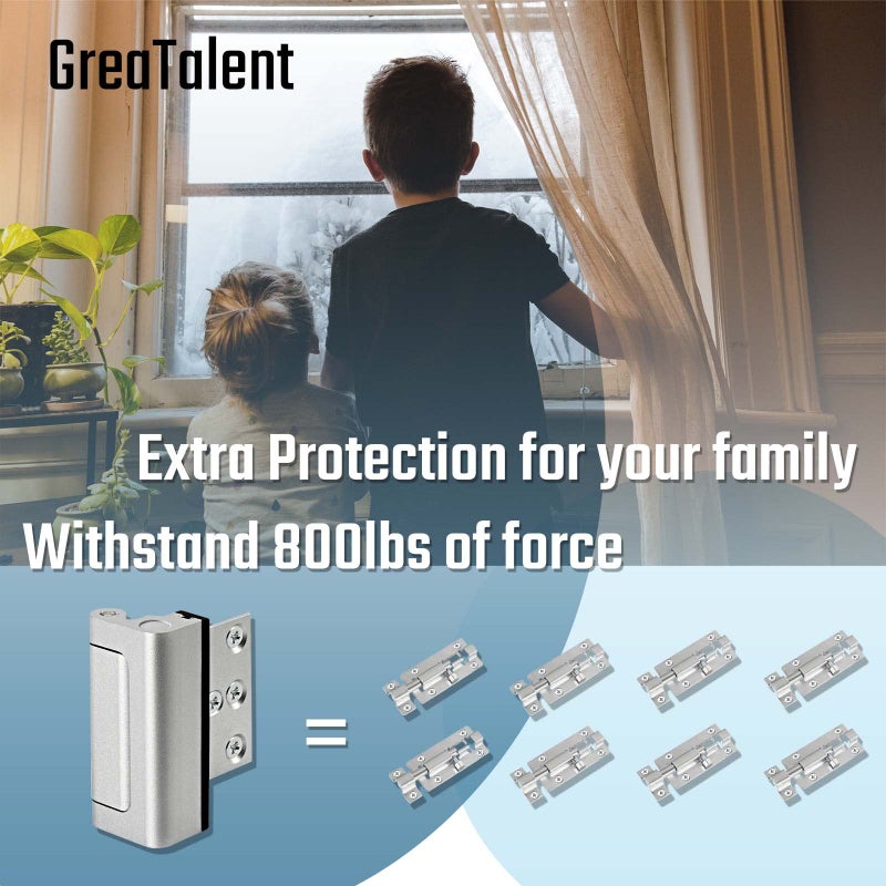 GreaTalent 2PACK Home Security Door Reinforcement Lock Childproof, Add High Security to Home Prevent Unauthorized Entry, Aluminum Construction Finish, Frame Lock, Silver - Image 2