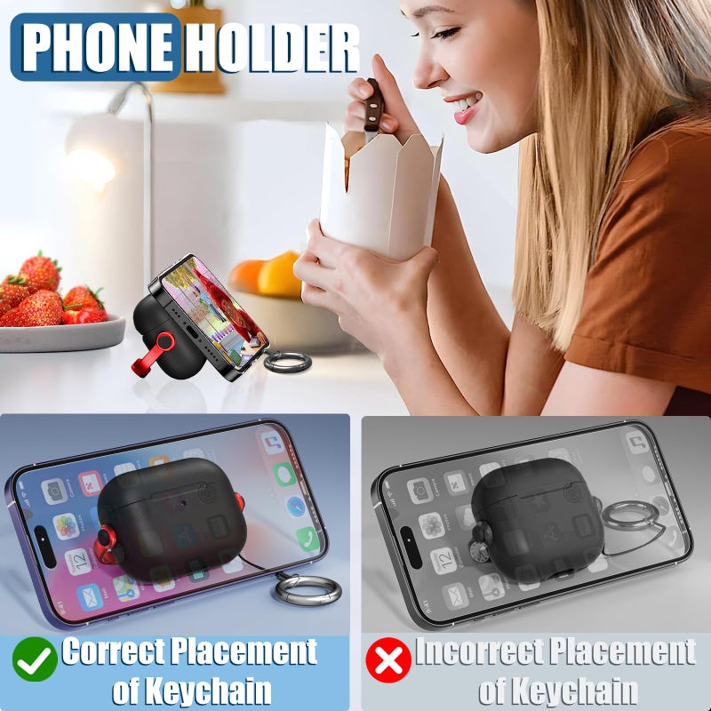Wowwat for Airpods Pro 3 Case,Safety Lock Cases for Apple Airpod Pro 3 (2025) with Cleaner Kit, Drop Protection Air pods Pro3 Case Cover for Men for Women with Keychain,Black+Red - Image 3