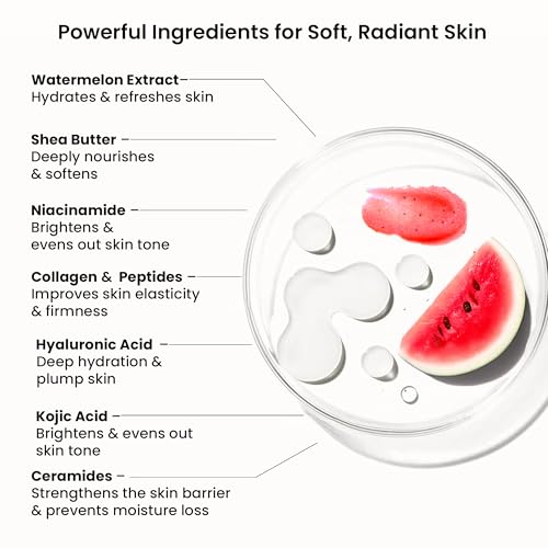 WILD OAK WildOak Watermelon Sugar Body Scrub | 300g | Kojic Acid, Hyaluronic Acid, Ceramides, Collagen & Peptides | De-Tan & Brightens Dark Areas | Smooths Strawberry Legs & Arms | Hydrates & Exfoliates - Image 2