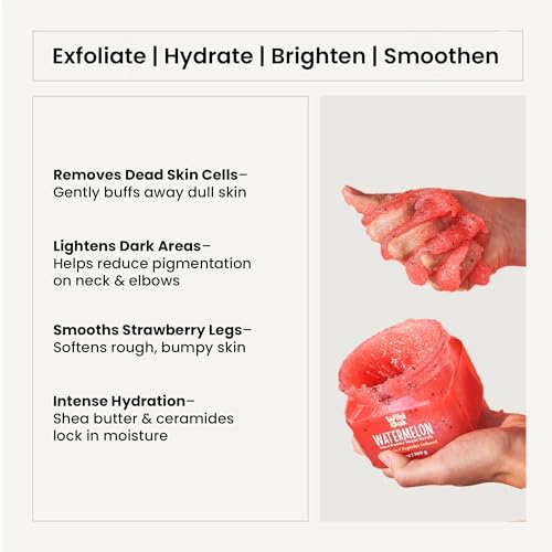 WILD OAK WildOak Watermelon Sugar Body Scrub | 300g | Kojic Acid, Hyaluronic Acid, Ceramides, Collagen & Peptides | De-Tan & Brightens Dark Areas | Smooths Strawberry Legs & Arms | Hydrates & Exfoliates - Image 3