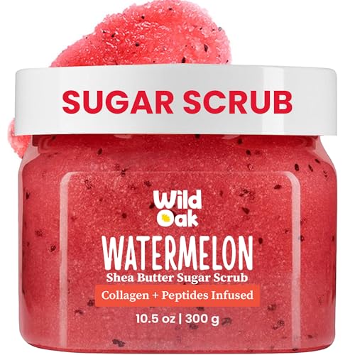 WILD OAK WildOak Watermelon Sugar Body Scrub | 300g | Kojic Acid, Hyaluronic Acid, Ceramides, Collagen & Peptides | De-Tan & Brightens Dark Areas | Smooths Strawberry Legs & Arms | Hydrates & Exfoliates - Image 1