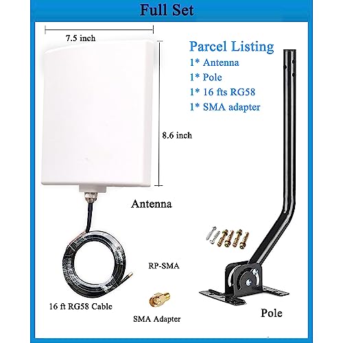 SIGNALPLUS Long Range WiFi Antennas Outdoor Full Kit 2.4GHz 5GHz External Panel Directional WiFi Antenna Extender for WiFi Router/Wireless Camera/WiFi Access Point, 5meter Cable, RP-SMA, SMA, Mounting Pole - Image 3