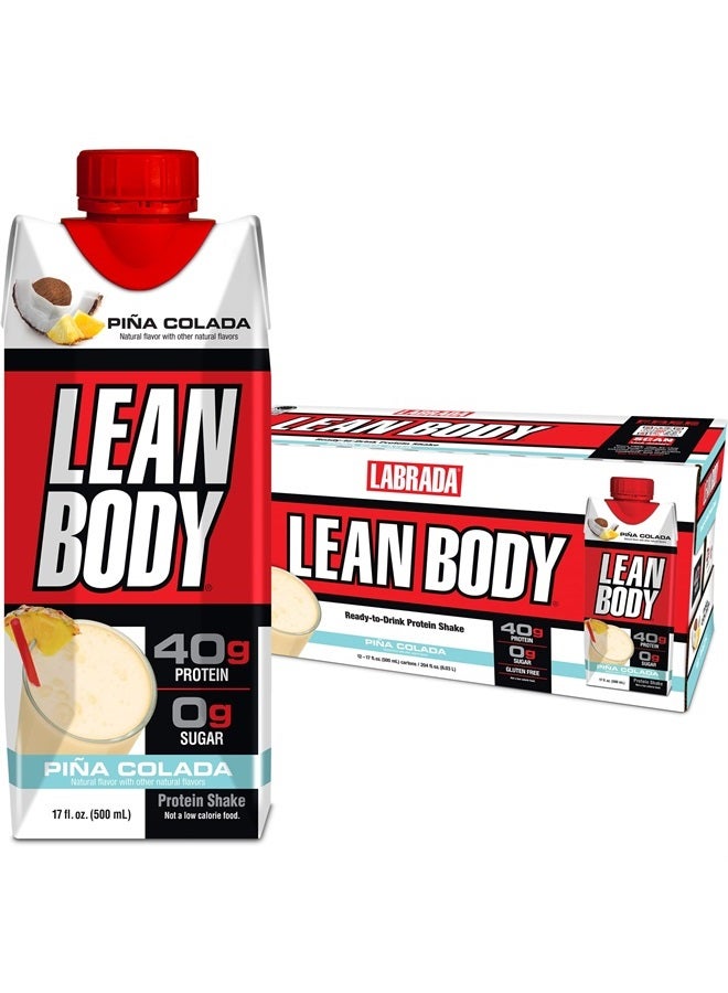 LABRADA Lean Body Ready-to-Drink Pina Colada Protein Shake, 40g Protein, Whey Blend, 0 Sugar, Gluten Free, 22 Vitamins & Minerals, 17 Fl Oz (Pack of 12) - Image 1
