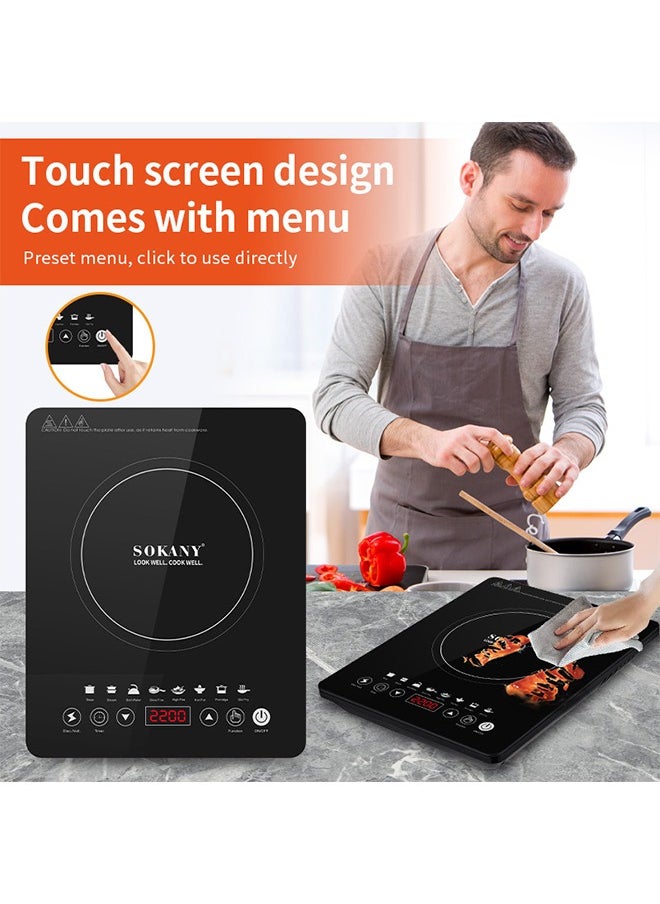 sokany - Portable Induction Cooktop,Induction Cooker,Induction Burner with Timer and Sensor Touch,Prest Menu 2200W SK-07076 Black - Image 1