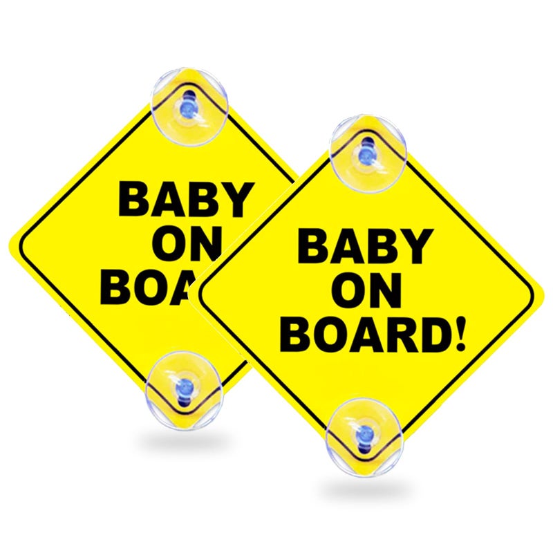 2PCS Baby On Board Signs with Suction Cups 5x5 Reusable Baby Safety Warning Decal for Car Windows