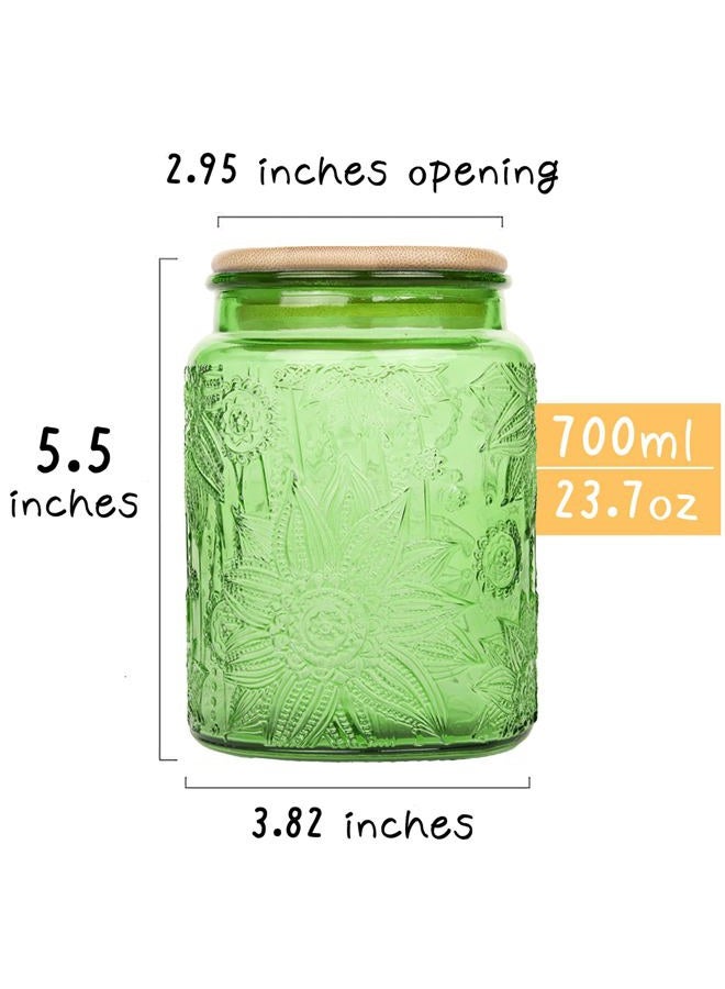 Custde Glass Storage Jars With Airtight Lid, 23.7oz Canister For Kitchen Counter with Bamboo Lid, brown sugar, candy, coffee, cookie, salt, tea,pantry cute Jar (Green, 23.7 fl oz) - Image 2