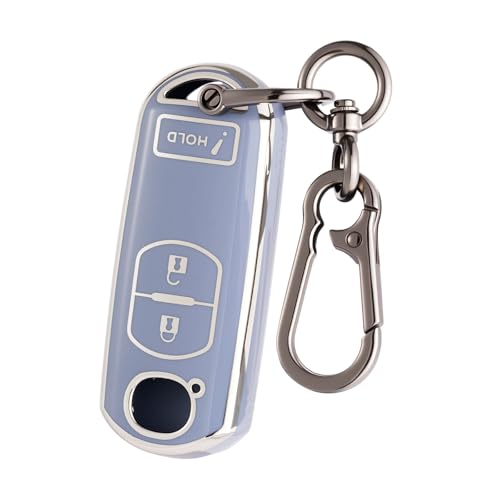 CHATYYD Key fob Cover for Mazda with KeychainSoft TPU Car Key Cover Case for Mazda 3 CX3 CX5 20132017 AccessoriesSilverEdged Blue - Image 1