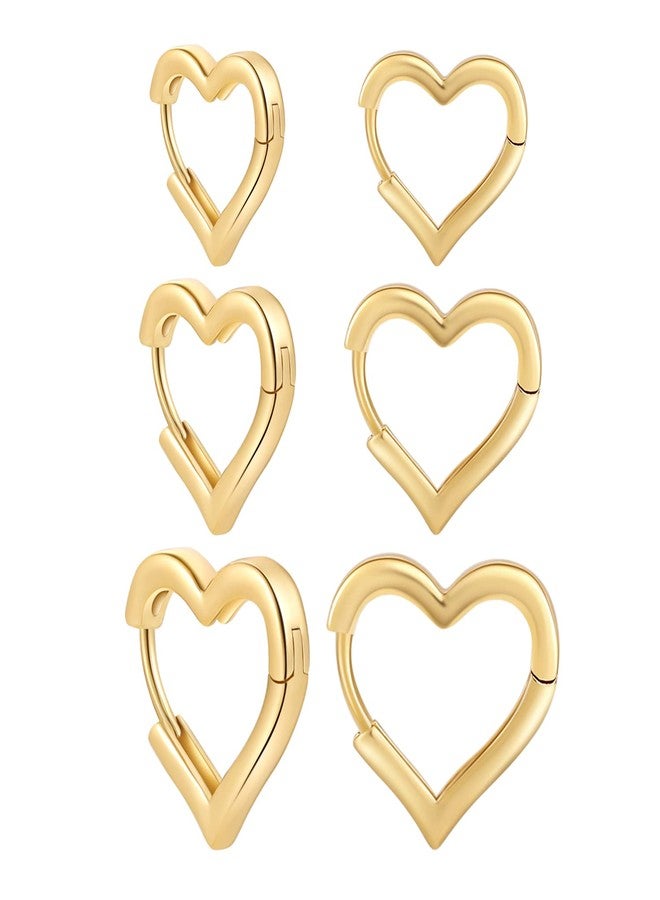 Sloong 3pairs Hoop Earrings Set 14K Gold Plated Lightweight Hypoallergenic Chunky Square Heart Earrings Gold Rectangle Earring for Women Gift - Image 2