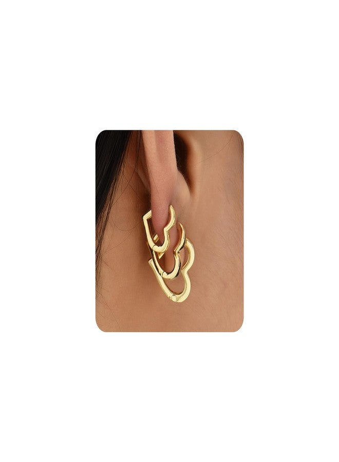 Sloong 3pairs Hoop Earrings Set 14K Gold Plated Lightweight Hypoallergenic Chunky Square Heart Earrings Gold Rectangle Earring for Women Gift - Image 1