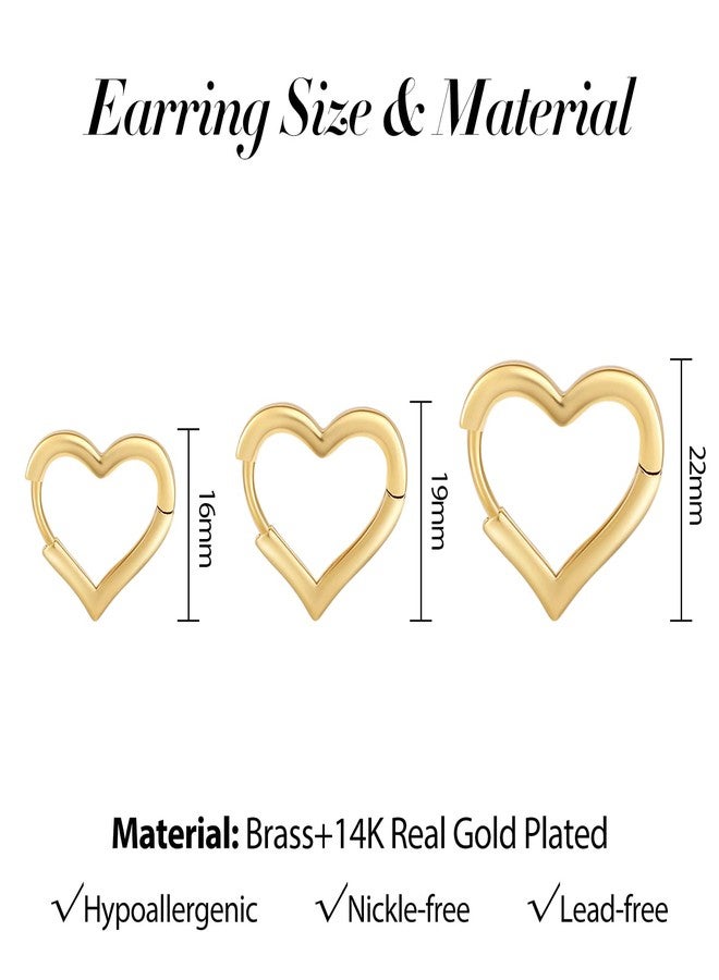 Sloong 3pairs Hoop Earrings Set 14K Gold Plated Lightweight Hypoallergenic Chunky Square Heart Earrings Gold Rectangle Earring for Women Gift - Image 4