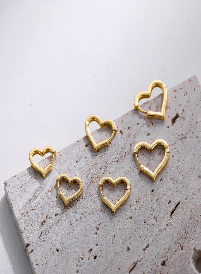 Sloong 3pairs Hoop Earrings Set 14K Gold Plated Lightweight Hypoallergenic Chunky Square Heart Earrings Gold Rectangle Earring for Women Gift - Image 5