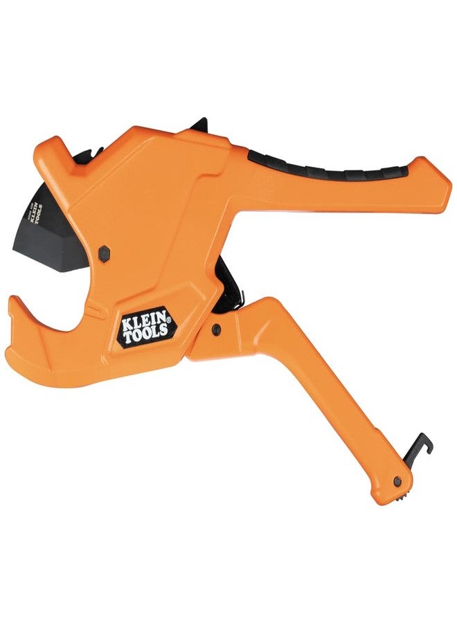 Klein Tools 50044 Ratcheting PVC Pipe Cutter Tool, 1-1/4 Inch I.D. Cutting Capacity for PVC, CPVC, and PEX Pipes, One-Handed Blade Retraction - Image 1