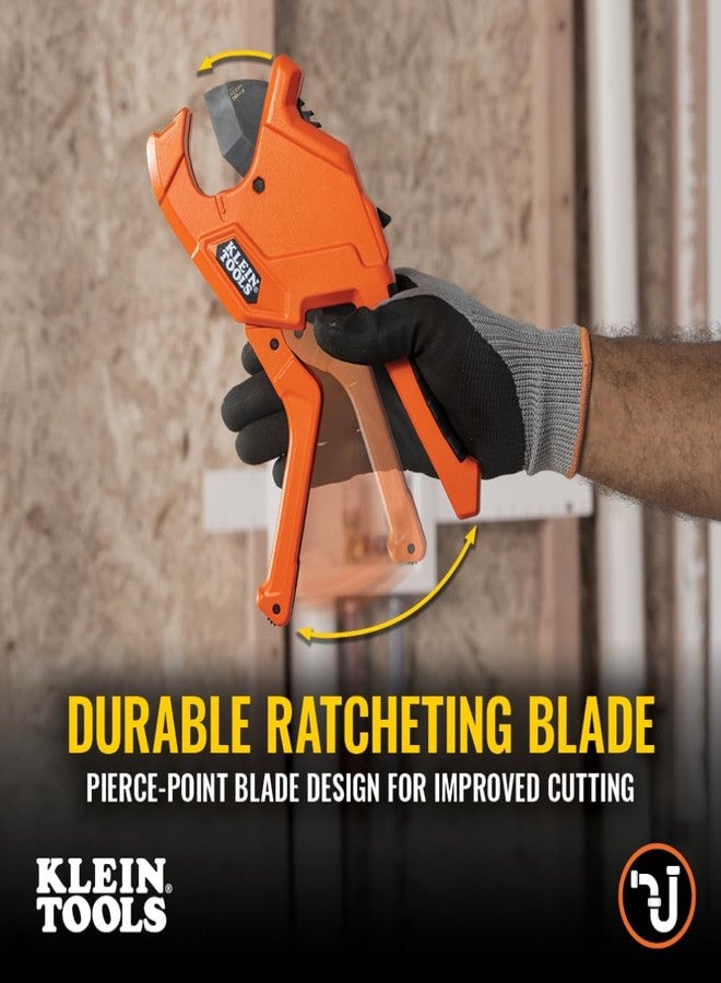 Klein Tools 50044 Ratcheting PVC Pipe Cutter Tool, 1-1/4 Inch I.D. Cutting Capacity for PVC, CPVC, and PEX Pipes, One-Handed Blade Retraction - Image 3