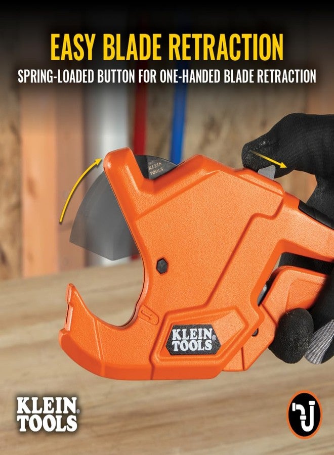 Klein Tools 50044 Ratcheting PVC Pipe Cutter Tool, 1-1/4 Inch I.D. Cutting Capacity for PVC, CPVC, and PEX Pipes, One-Handed Blade Retraction - Image 4