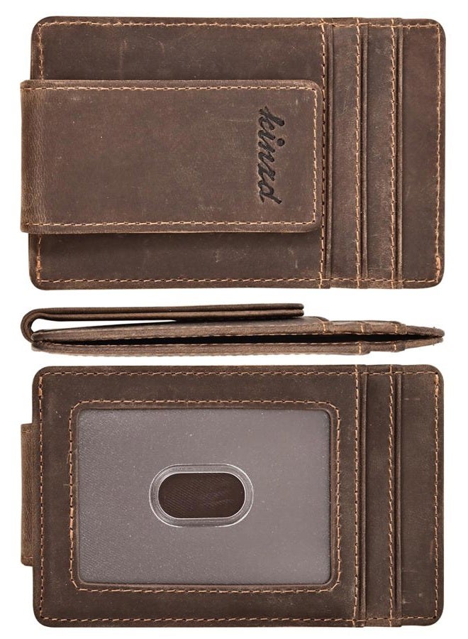 kinzd Money Clip, Front Pocket Wallet, Leather RFID Blocking Strong Magnet thin Wallet (Crazy Horse dark brown) - Image 1