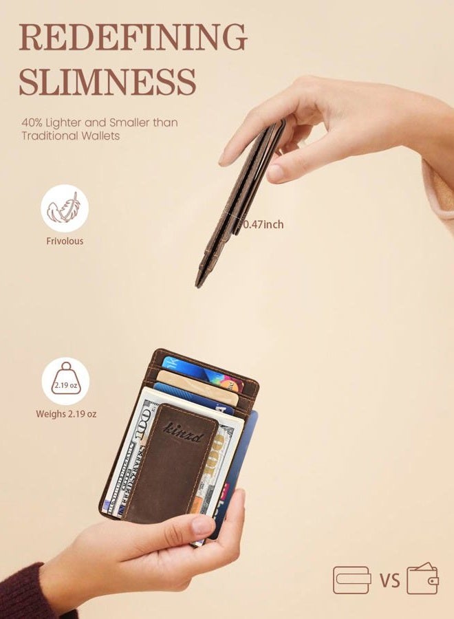 kinzd Money Clip, Front Pocket Wallet, Leather RFID Blocking Strong Magnet thin Wallet (Crazy Horse dark brown) - Image 2