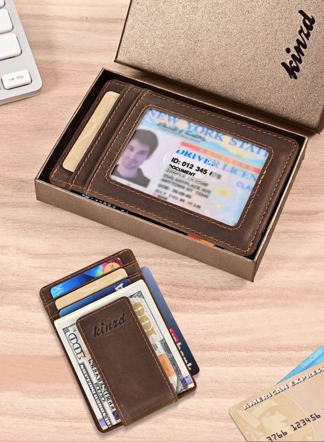 kinzd Money Clip, Front Pocket Wallet, Leather RFID Blocking Strong Magnet thin Wallet (Crazy Horse dark brown) - Image 5