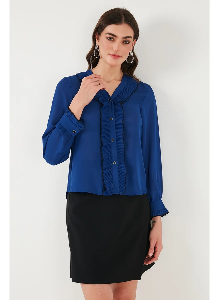 Lela Standard Fit V Neck Ruffle Long Sleeve Shirt Women's Shirt 611GO00341