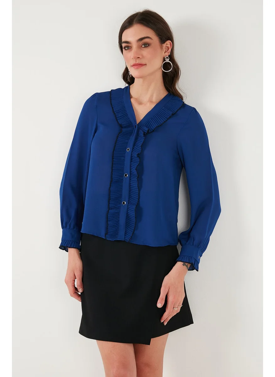 Lela Standard Fit V Neck Ruffle Long Sleeve Shirt Women's Shirt 611GO00341