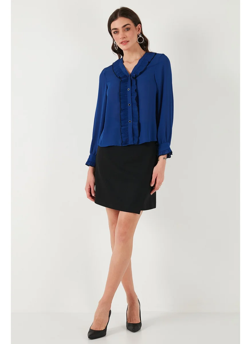 Lela Standard Fit V Neck Ruffle Long Sleeve Shirt Women's Shirt 611GO00341
