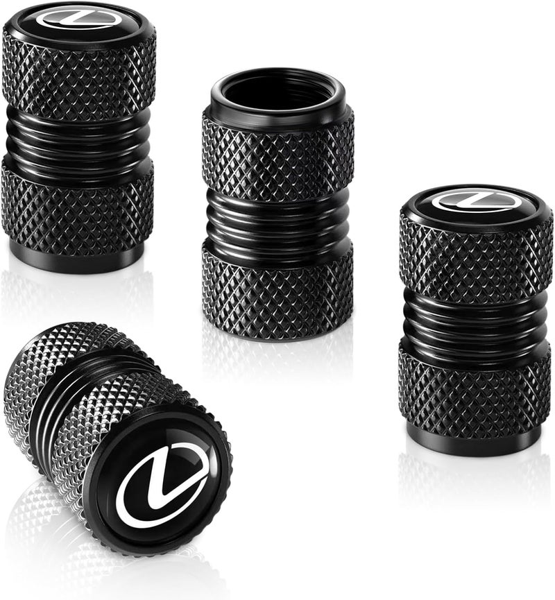 غطاء قضيب صمام الإطار لسيارات لكزس RX ES GS LS NX RS GX LX RC LC RX350 و GX460، مصنوع من المعدن مع حلقة O من المطاط، يأتي في عبوة تحتوي على 4 قطع (لون أسود). - Image 1
