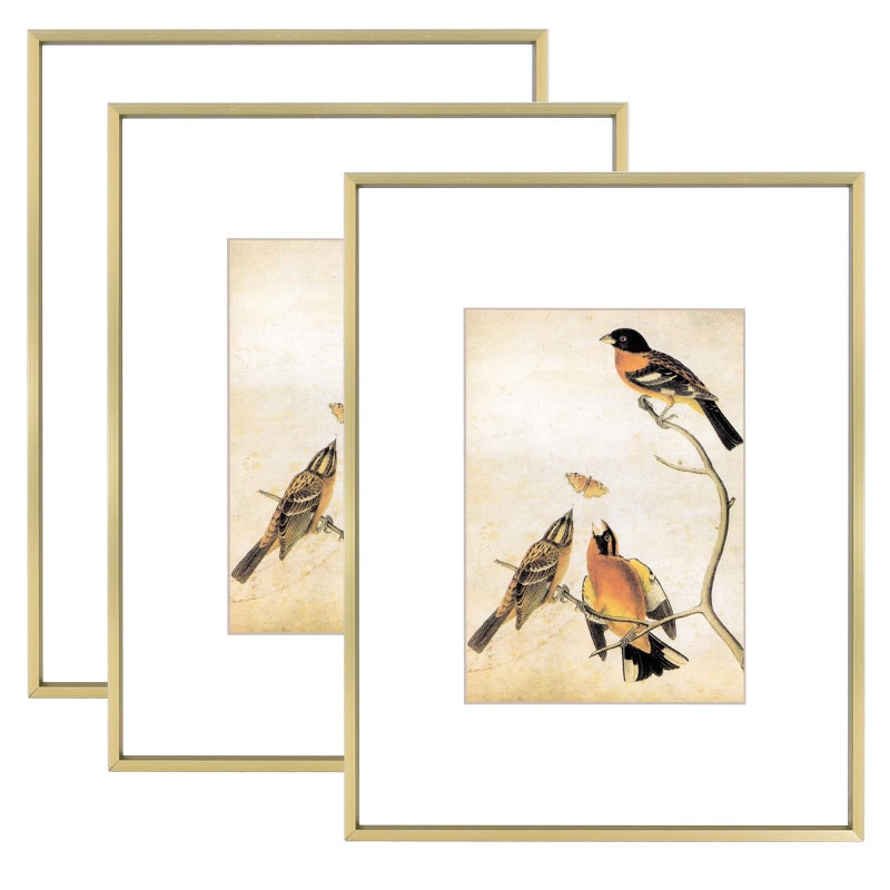 BKABOT 8.5x11 إطار الصورة مجموعة من 3 إطارات صور معدنية نحاسية مع زجاج HD يناسب 5x7 مع حصيرة أو 8.5x11 دون تعليق جدار حصيرة وعرض الجدول - Image 1