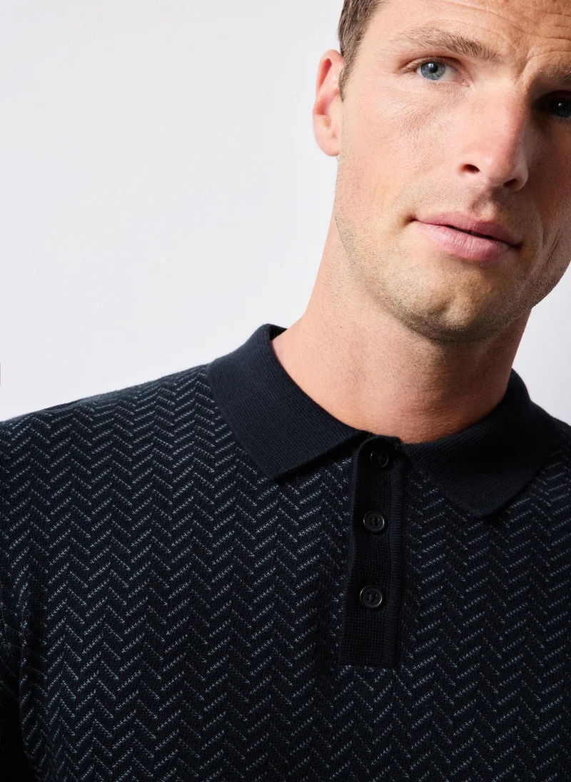 Matalan Navy Smart Chevron Polo Shirt