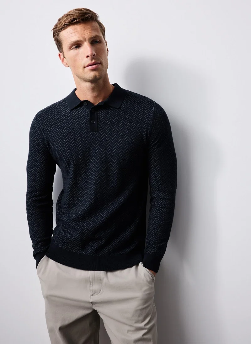 Matalan Navy Smart Chevron Polo Shirt