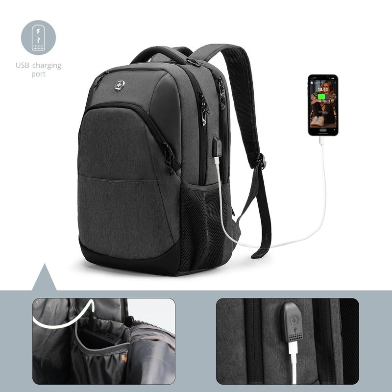 Swissdigital Design Travel Laptop Backpack for Men and Women, College Backpack with USB Charging Port for Fits 16 Inch Notebook, Grey | SD1670-02 - Image 2