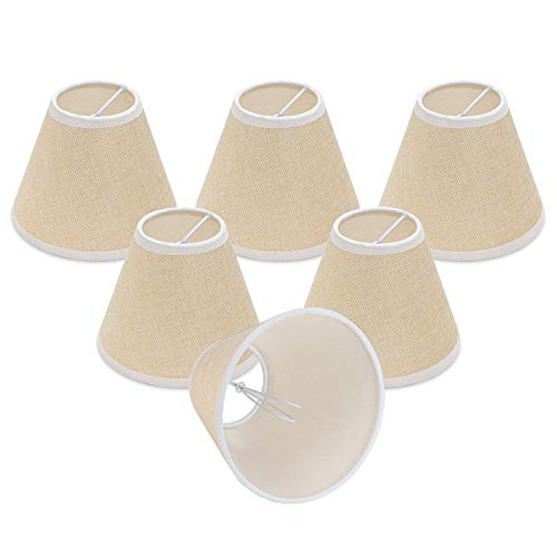 Wellmet Small Lamp Shade,ONLY for Candle Bulbs,Clip-on Drum Lamp Shades,Set of 6, 3" X 6" X 5", Linen - Image 1